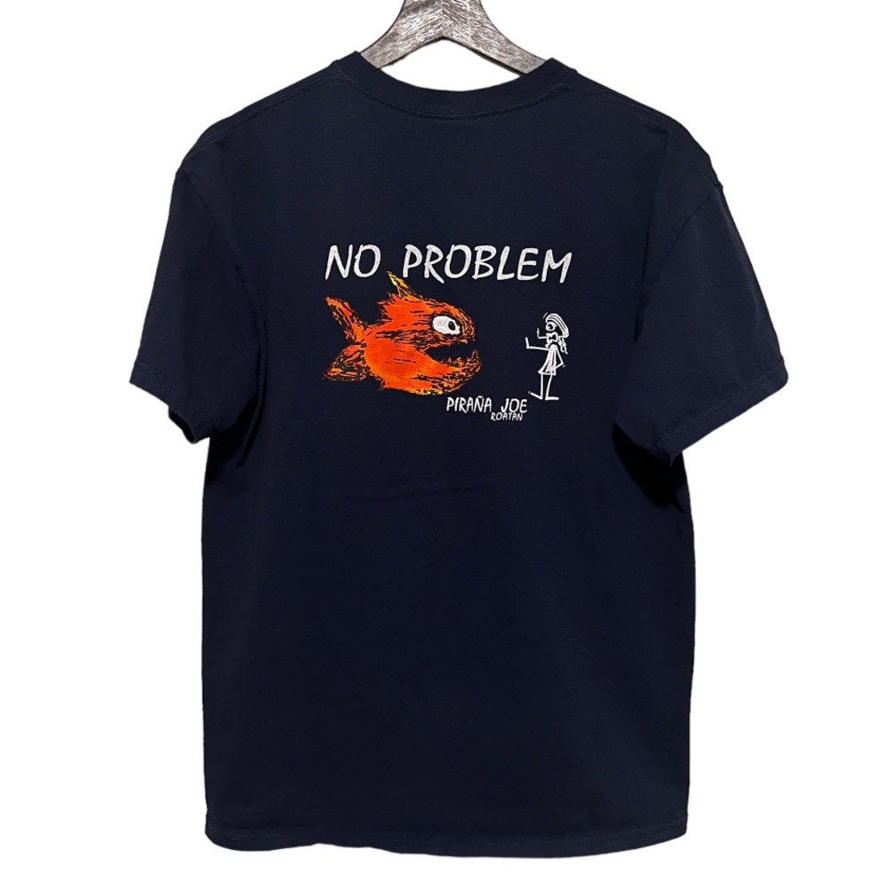 Piranha Joe No Problem Graphic Tee Navy Blue/White New Condition Mens Medium